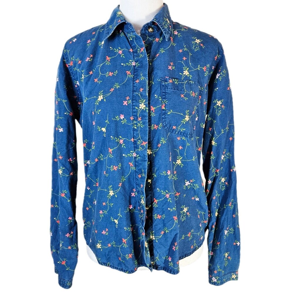 Liz Claiborne Tencel Floral Button Up Blouse Women's Medium Cottagecore Grandma